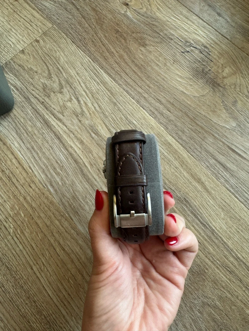 Fossil Silver Dial Dark Brown Leather Strap Watch